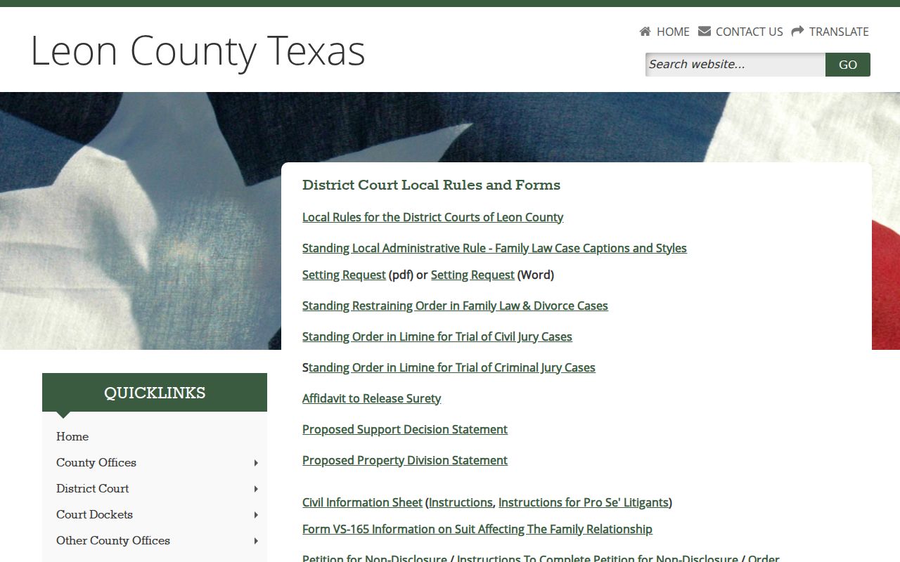 Leon County District Clerk local rules and forms