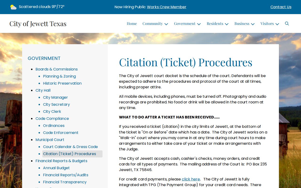 Jewett citation and traffic ticket procedures