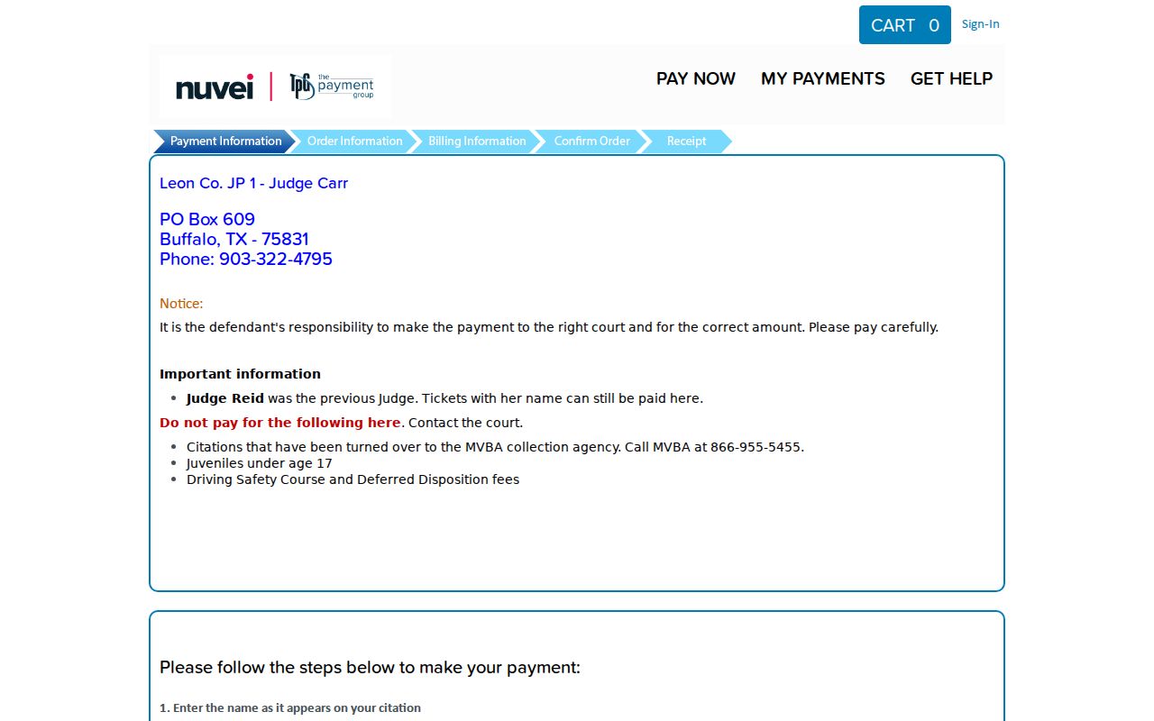 Leon County JP1 TrafficPayment screen