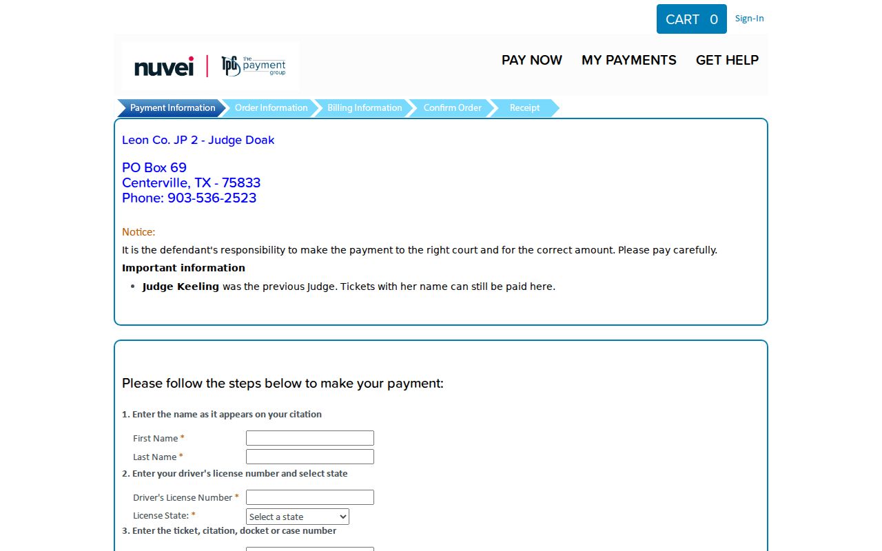 Leon County JP2 traffic payment screen